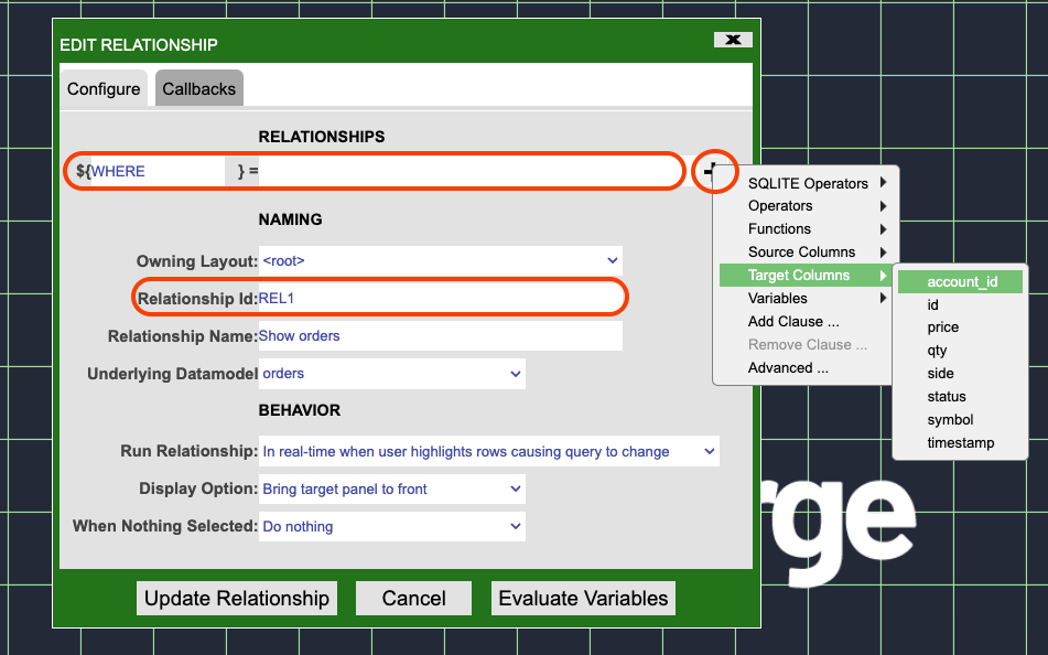 Relationship Edit Options